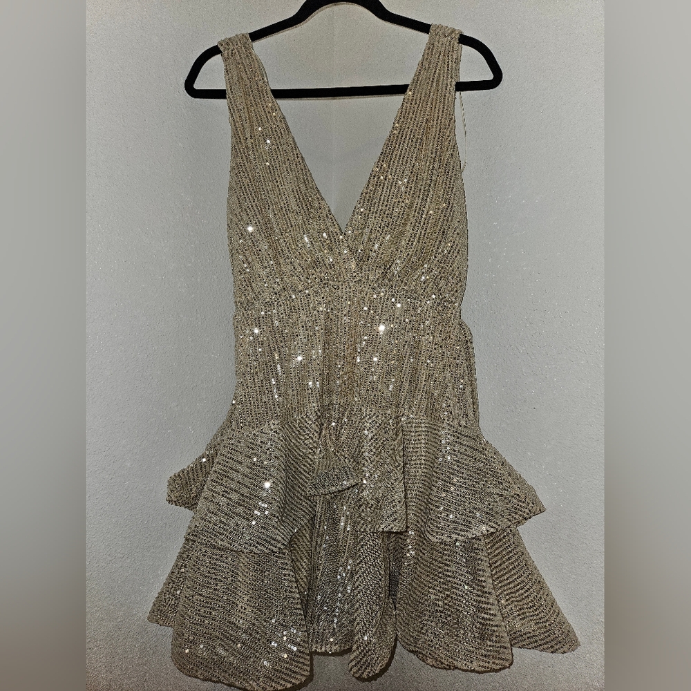 Luxxel Gold Sequin Mini Dress | Large | Formal